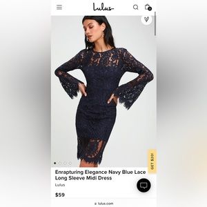 Enrapturing Elegance Navy Blue Lace Long Sleeve Midi Dress (Lulu’s)